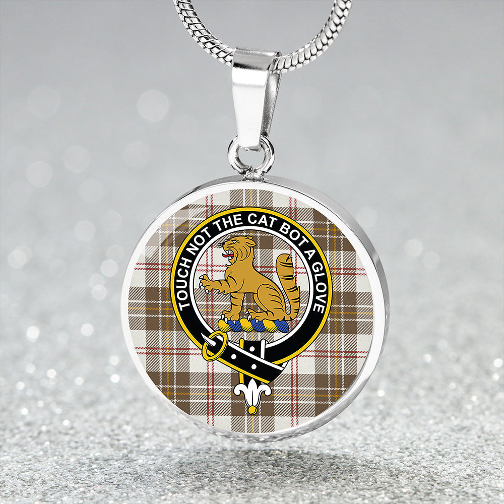 MacPherson Dress Blue Weathered Tartan Crest Circle Necklace