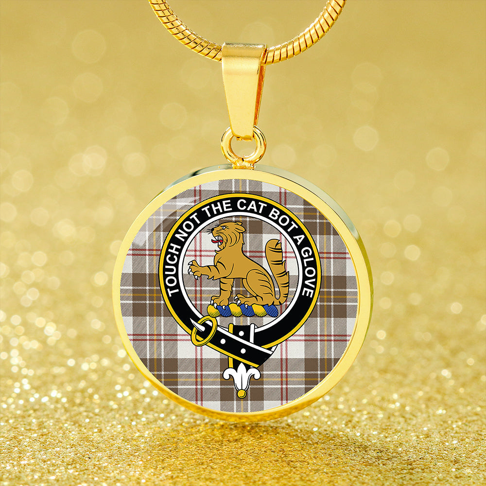 MacPherson Dress Blue Weathered Tartan Crest Circle Necklace