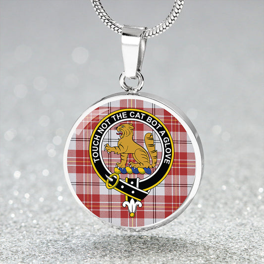 MacPherson Dress Burgundy Ancient Tartan Crest Circle Necklace