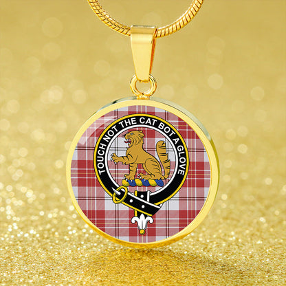 MacPherson Dress Burgundy Weathered Tartan Crest Circle Necklace