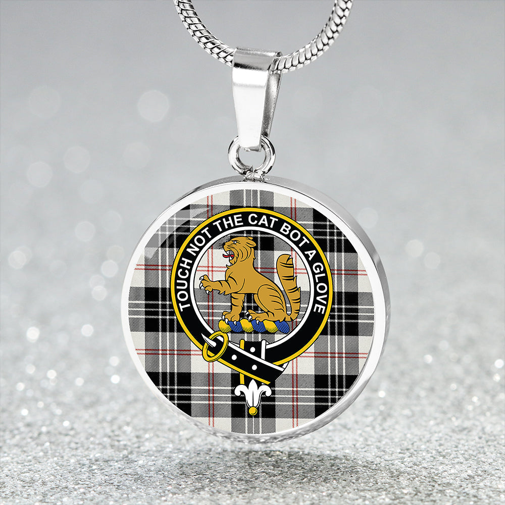 MacPherson of Cluny Black & White Tartan Crest Circle Necklace