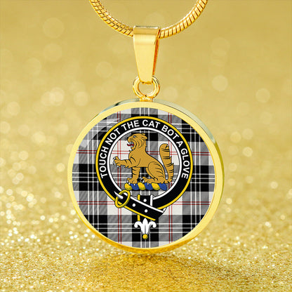 MacPherson of Cluny Black & White Tartan Crest Circle Necklace