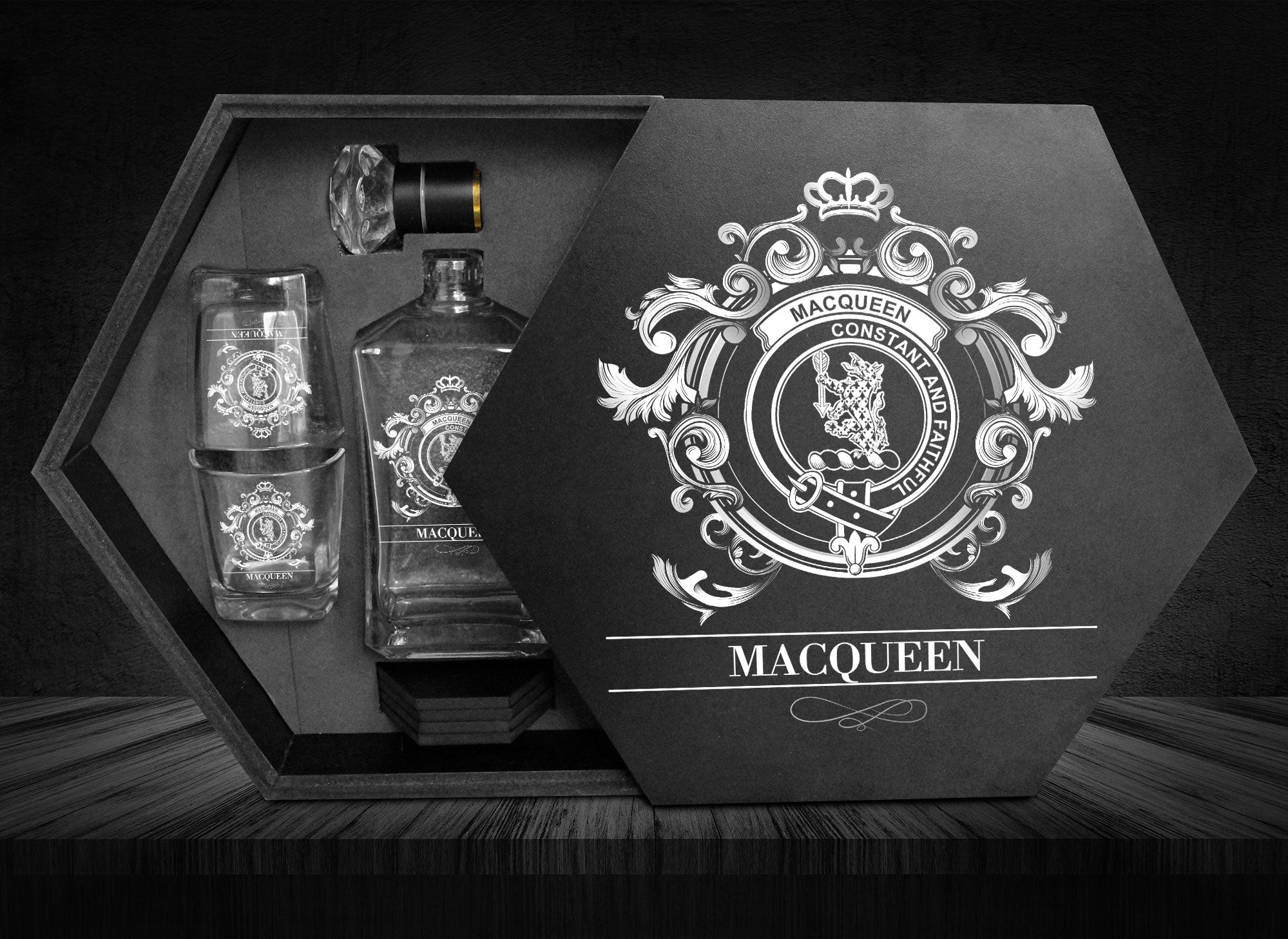 MacQueen Tartan Clan Decanter Set