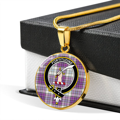 MacRae Purple Dress Ancient Tartan Crest Circle Necklace