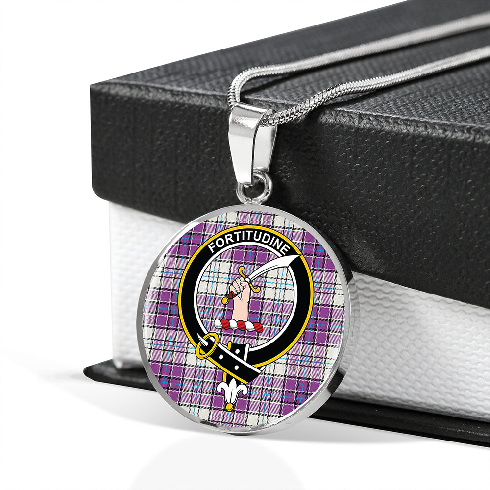 MacRae Purple Dress Modern Tartan Crest Circle Necklace