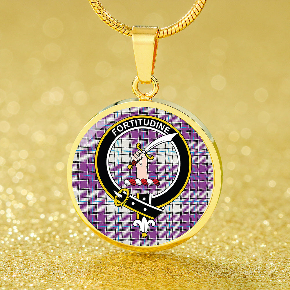 MacRae Purple Dress Modern Tartan Crest Circle Necklace