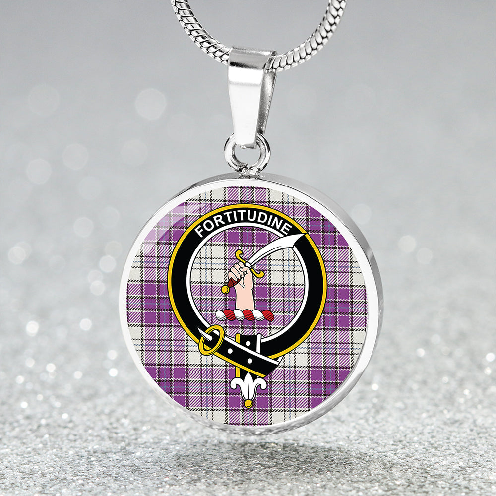 MacRae Purple Dress Weathered Tartan Crest Circle Necklace