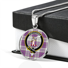 MacRae Purple Dress Weathered Tartan Crest Circle Necklace