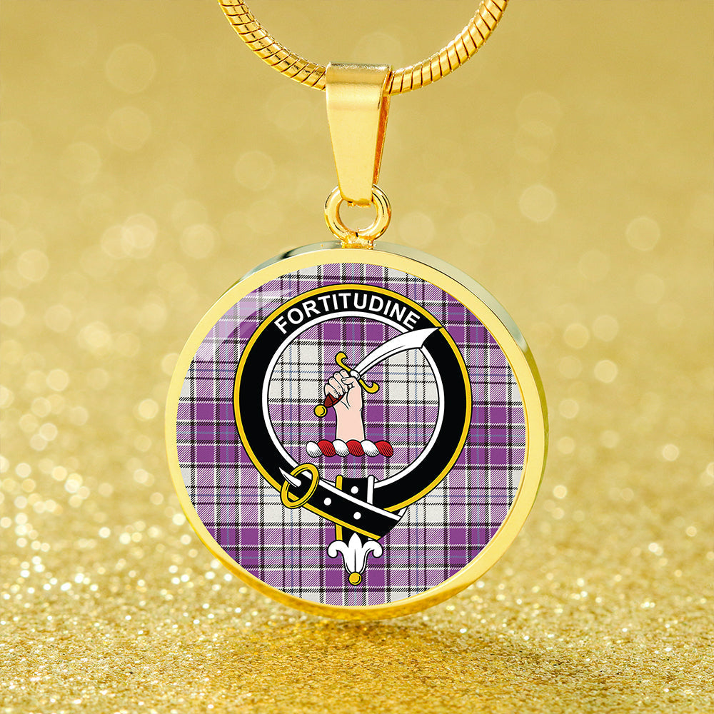 MacRae Purple Dress Weathered Tartan Crest Circle Necklace