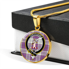 MacRae Purple Dress Weathered Tartan Crest Circle Necklace