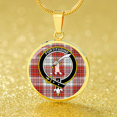 MacRae Red Dress Ancient Tartan Crest Circle Necklace