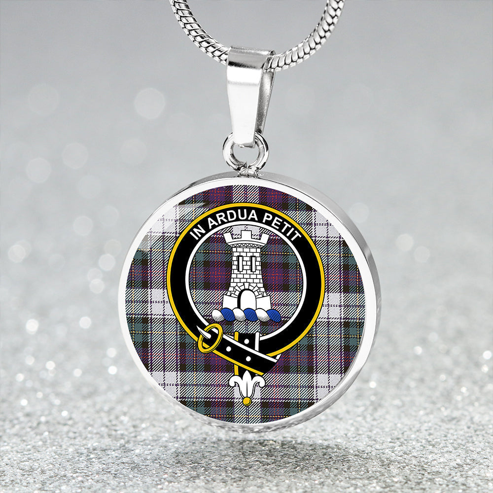 Malcolm Dress Variant Weathered Tartan Crest Circle Necklace