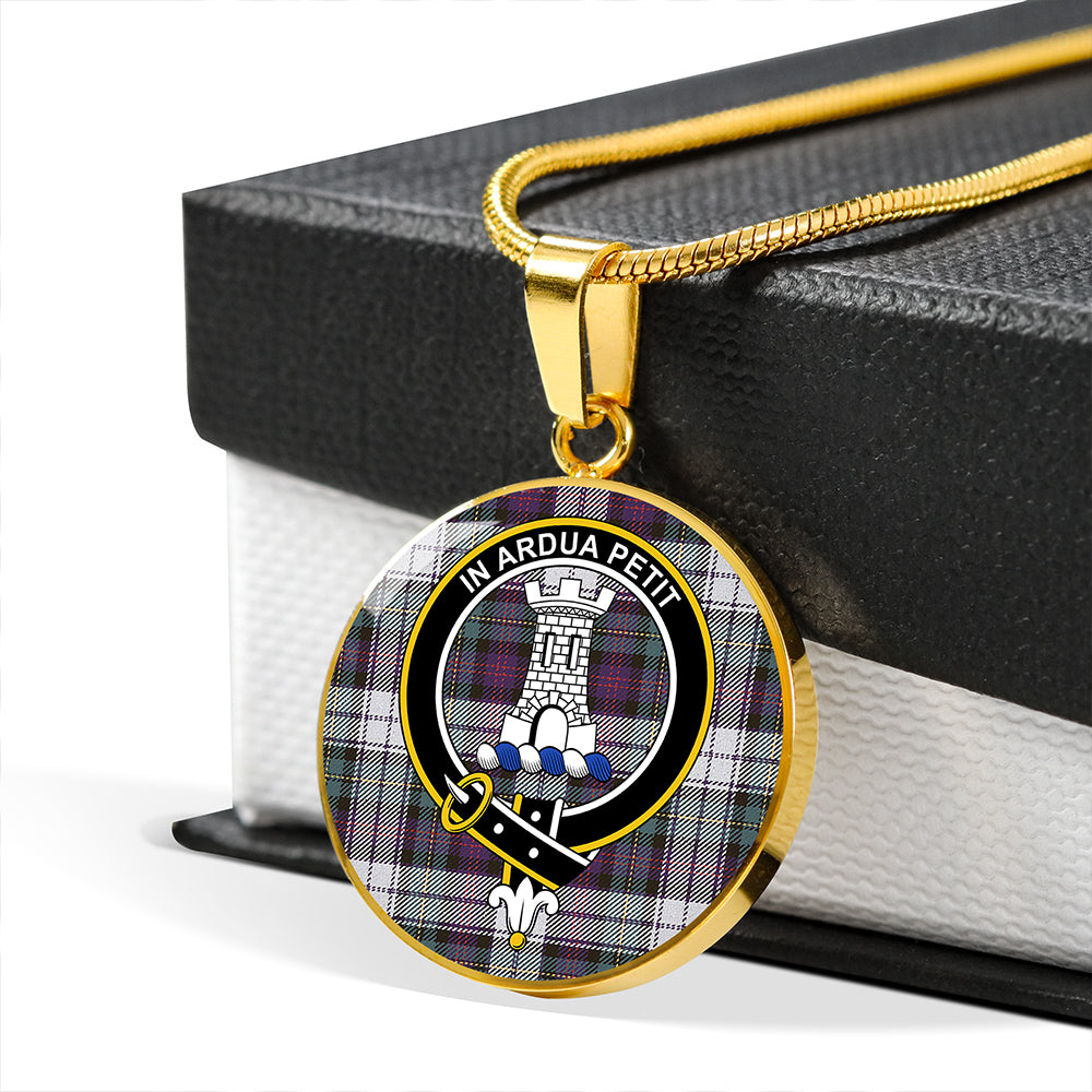 Malcolm Dress Variant Weathered Tartan Crest Circle Necklace