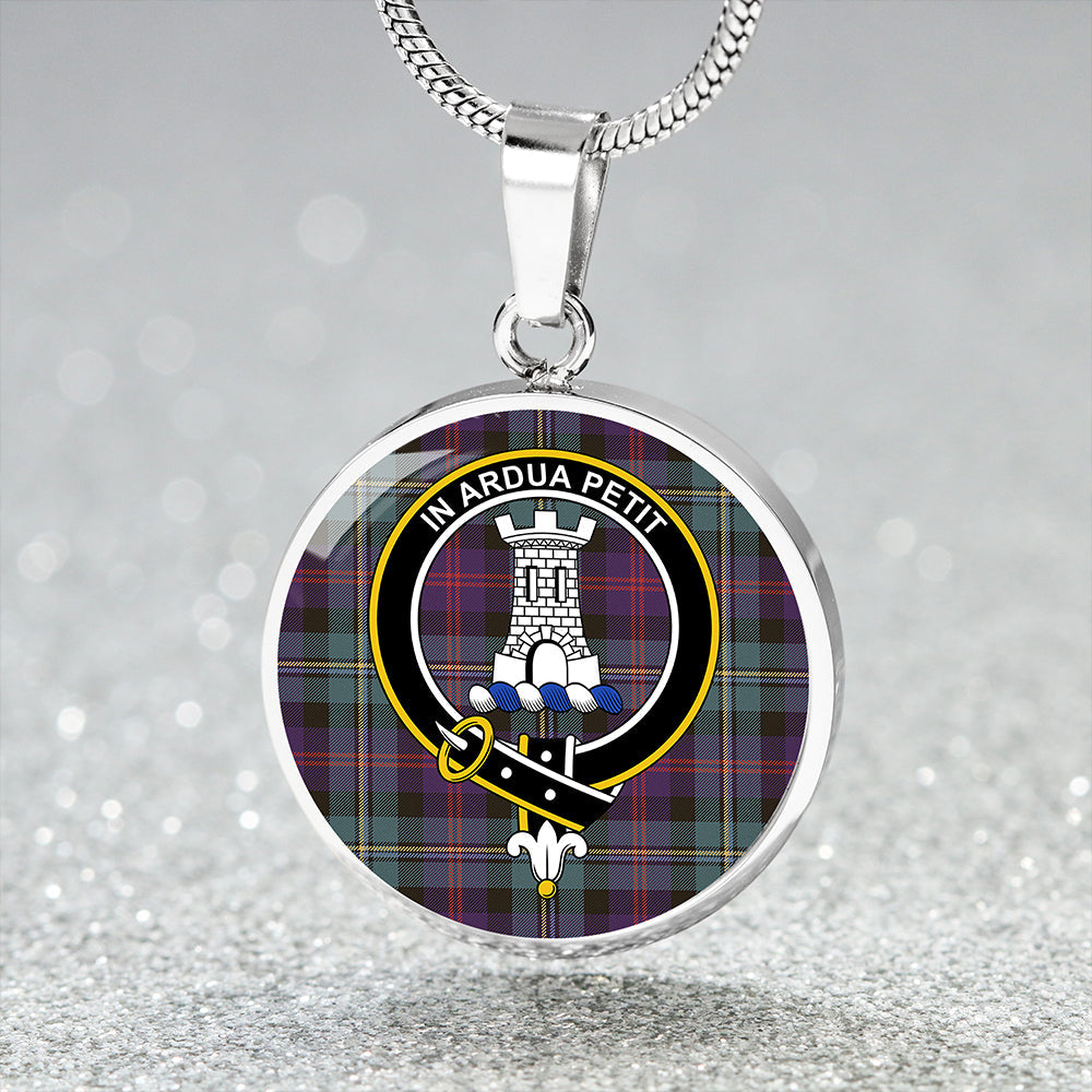 Malcolm Weathered Tartan Crest Circle Necklace