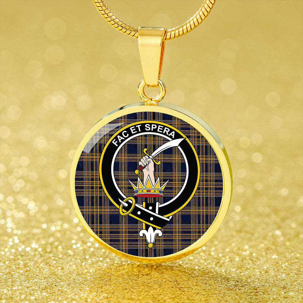 Matheson Blue; Hunting Modern Tartan Crest Circle Necklace