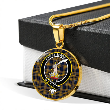 Matheson Blue; Hunting Modern Tartan Crest Circle Necklace