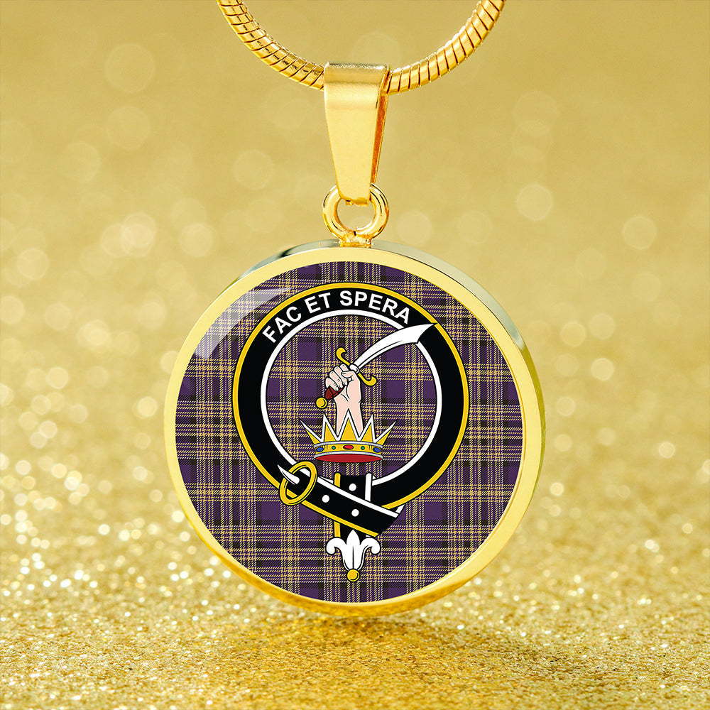 Matheson Blue; Hunting Weathered Tartan Crest Circle Necklace