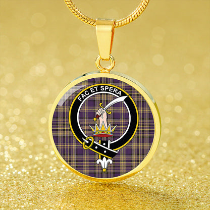 Matheson Blue; Hunting Weathered Tartan Crest Circle Necklace