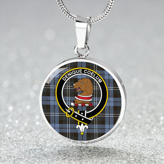 Melville Weathered Tartan Crest Circle Necklace