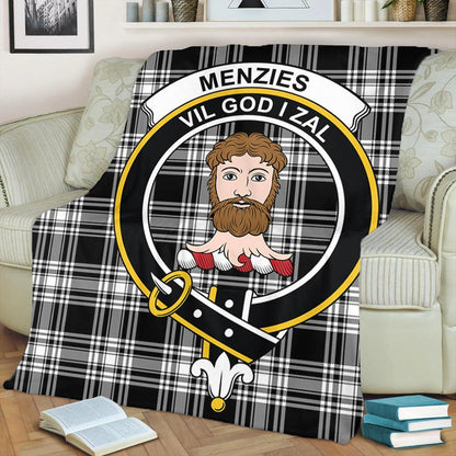 Menzies Black & White Modern Tartan Crest Premium Blanket