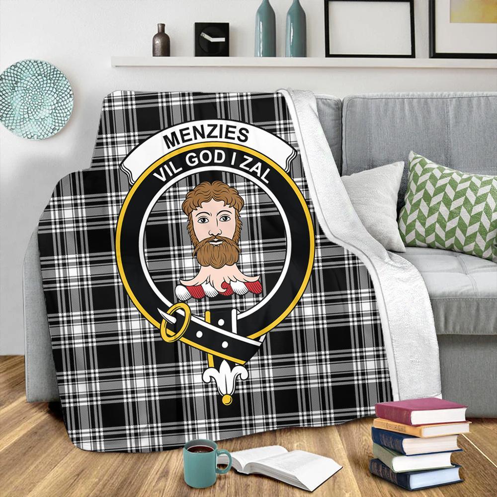 Menzies Black & White Modern Tartan Crest Premium Blanket