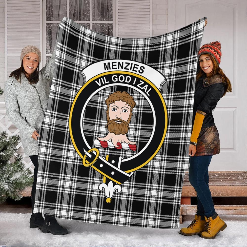 Menzies Black & White Modern Tartan Crest Premium Blanket