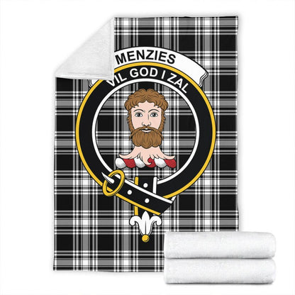 Menzies Black & White Modern Tartan Crest Premium Blanket