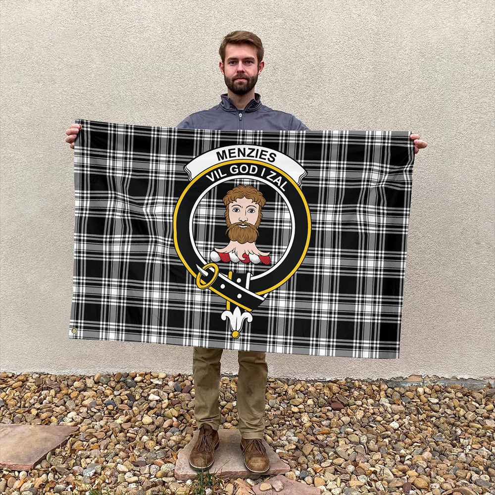 Menzies Black & White Modern Tartan Classic Crest House Flag