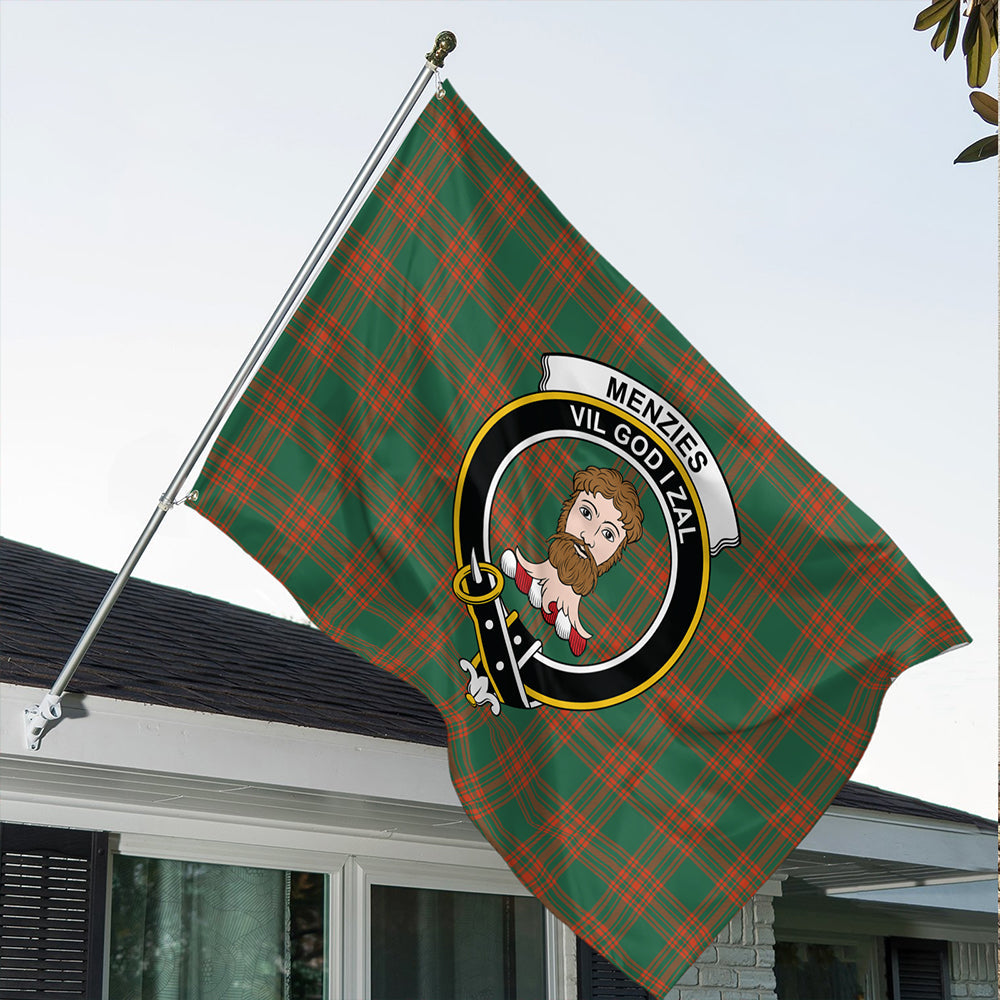 Menzies Green Ancient Tartan Classic Crest House Flag