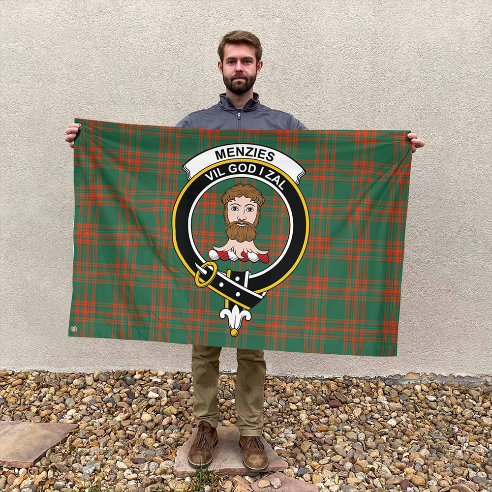 Menzies Green Ancient Tartan Classic Crest House Flag