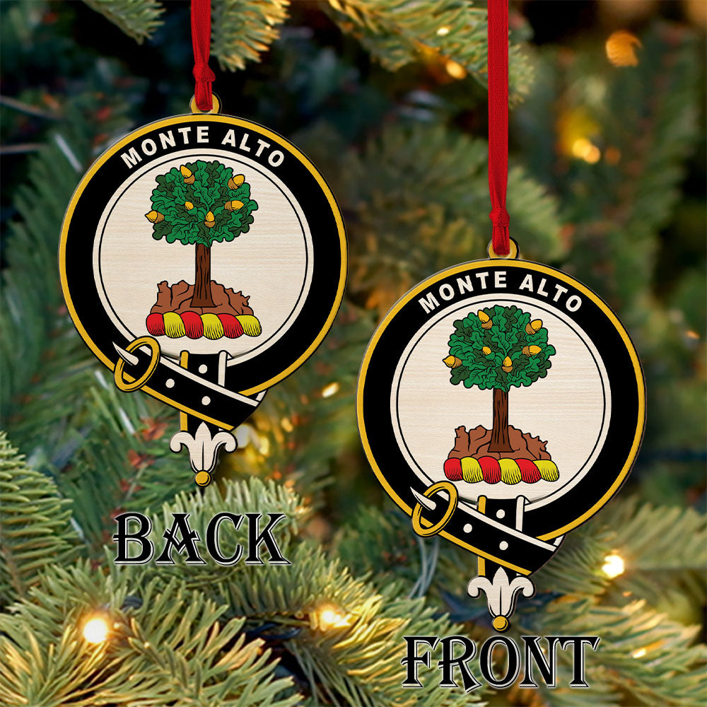 Mouat Tartan Crest Wood Acrylic Ornament