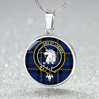 Ramsay Blue Modern Tartan Crest Circle Necklace