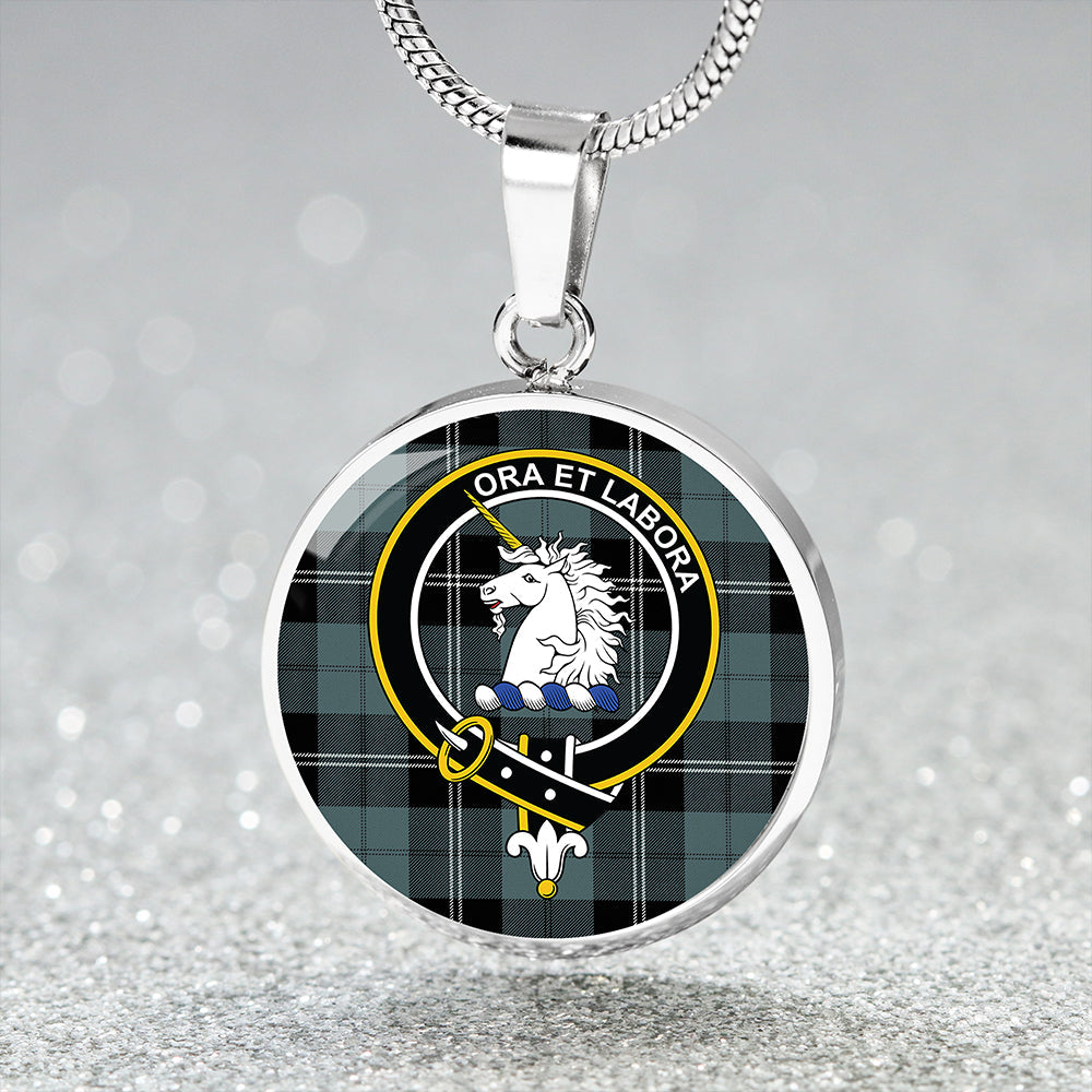 Ramsay Blue Weathered Tartan Crest Circle Necklace