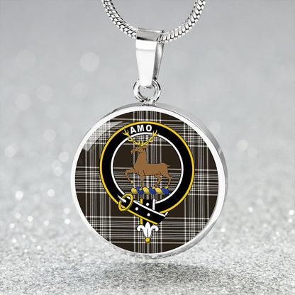 Scott Black & White Weathered Tartan Crest Circle Necklace