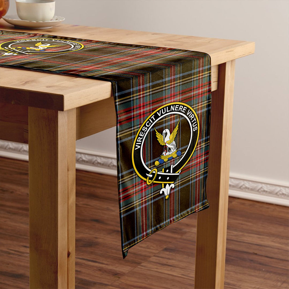 Stewart Black Weathered Tartan Crest Table Runner