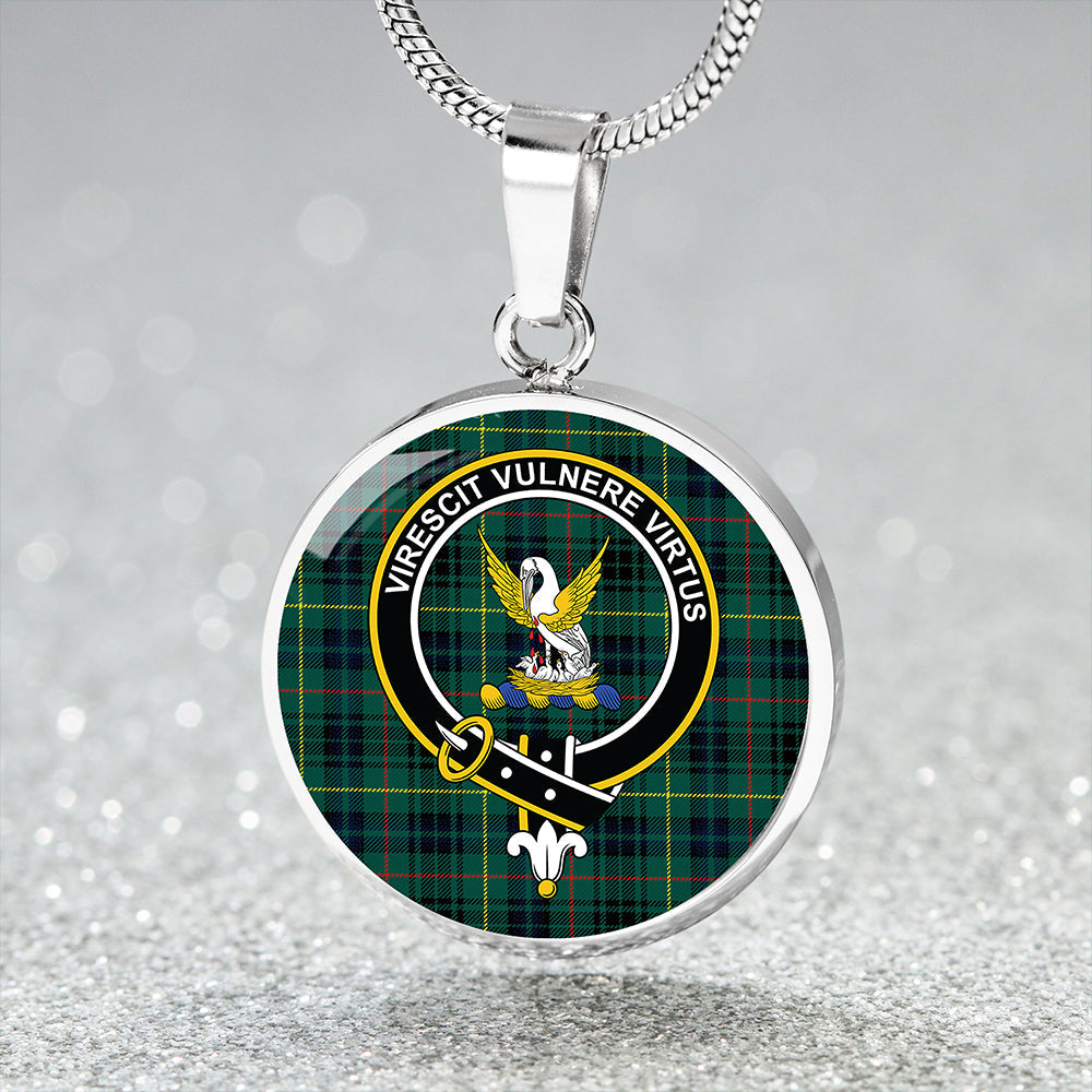 Stewart Hunting Modern Tartan Crest Circle Necklace