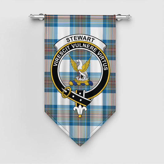 Stewart Muted Blue Tartan Crest Gonfalon