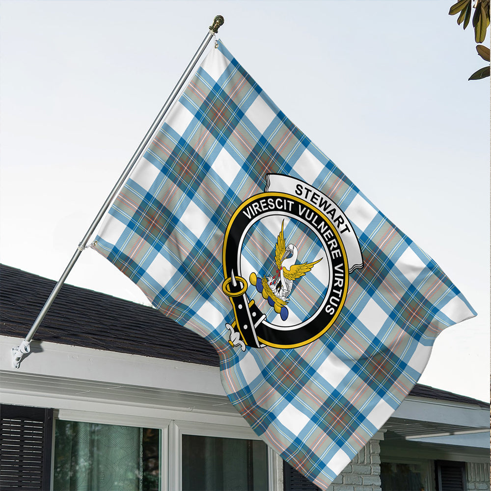 Stewart Muted Blue Tartan Classic Crest House Flag