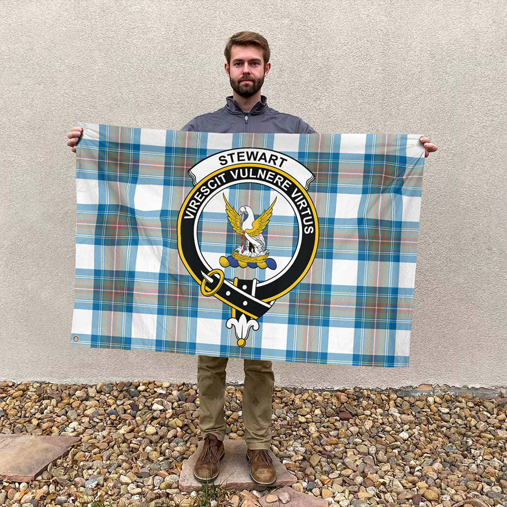 Stewart Muted Blue Tartan Classic Crest House Flag