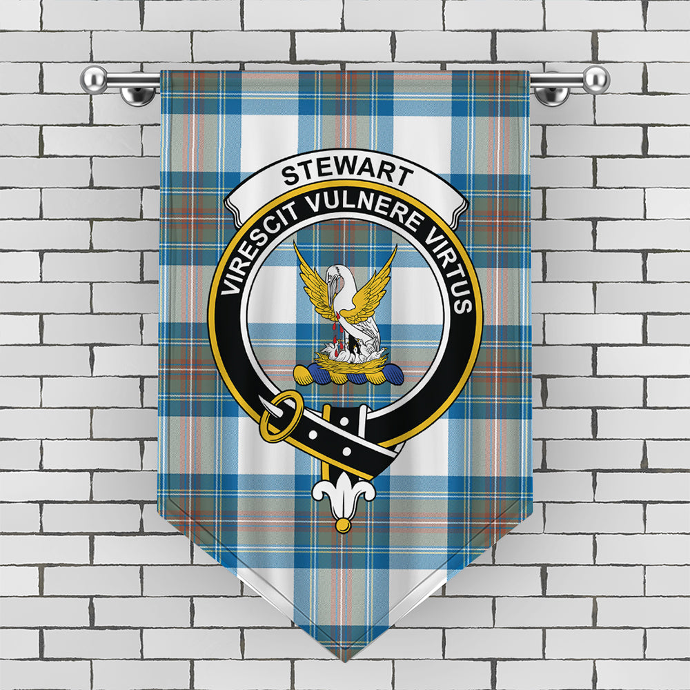 Stewart Muted Blue Tartan Crest Gonfalon