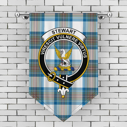 Stewart Muted Blue Tartan Crest Gonfalon