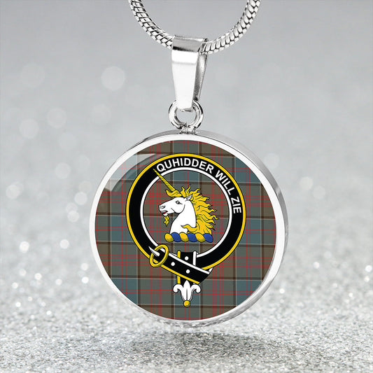 Stewart of Appin Hunting Weathered Tartan Crest Circle Necklace