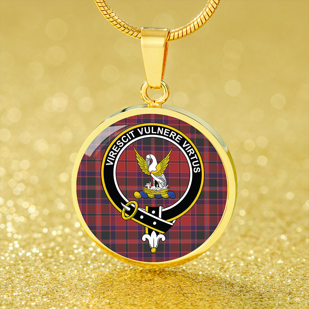 Stewart of Ardshiel Weathered Tartan Crest Circle Necklace