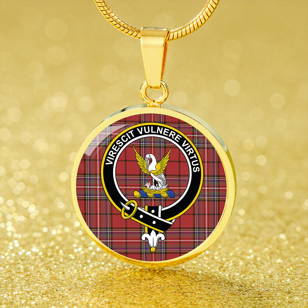 Stewart of Galloway #2 Weathered Tartan Crest Circle Necklace