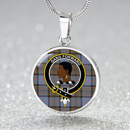 Stirling Weathered Tartan Crest Circle Necklace