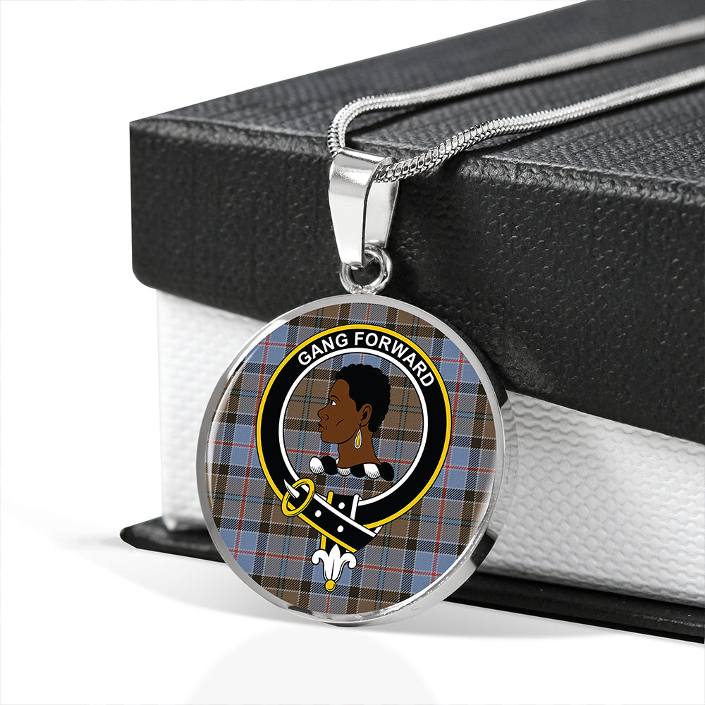 Stirling Weathered Tartan Crest Circle Necklace