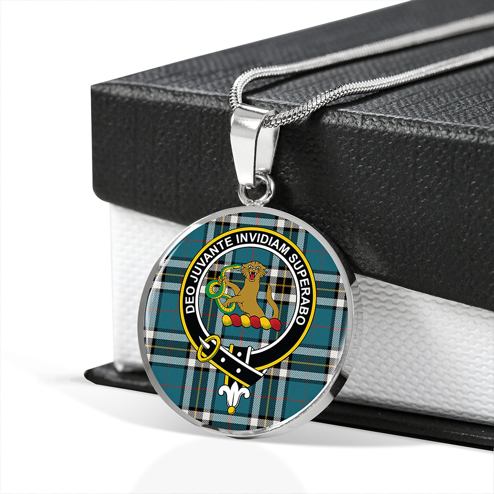 Thomson Blue (MacThomas Blue/Thompson Dress) Ancient Tartan Crest Circle Necklace