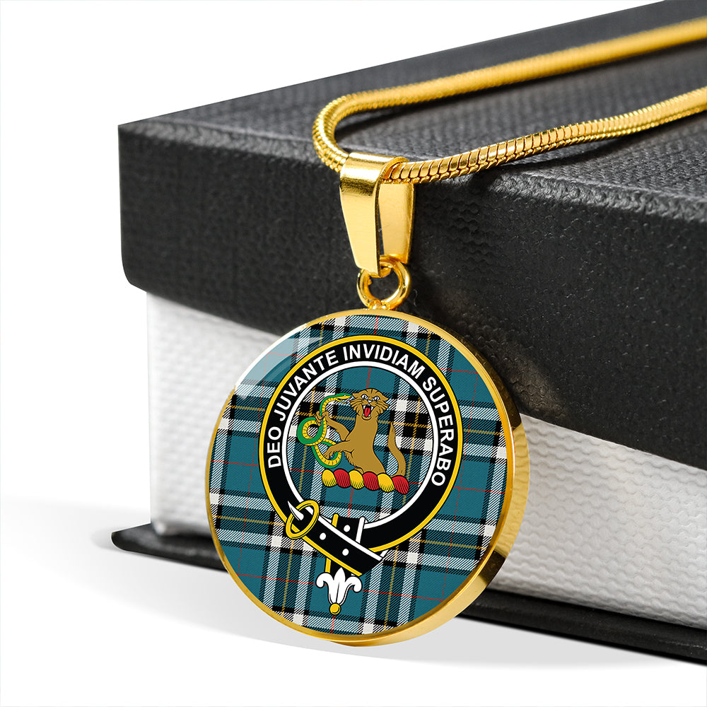 Thomson Blue (MacThomas Blue/Thompson Dress) Ancient Tartan Crest Circle Necklace