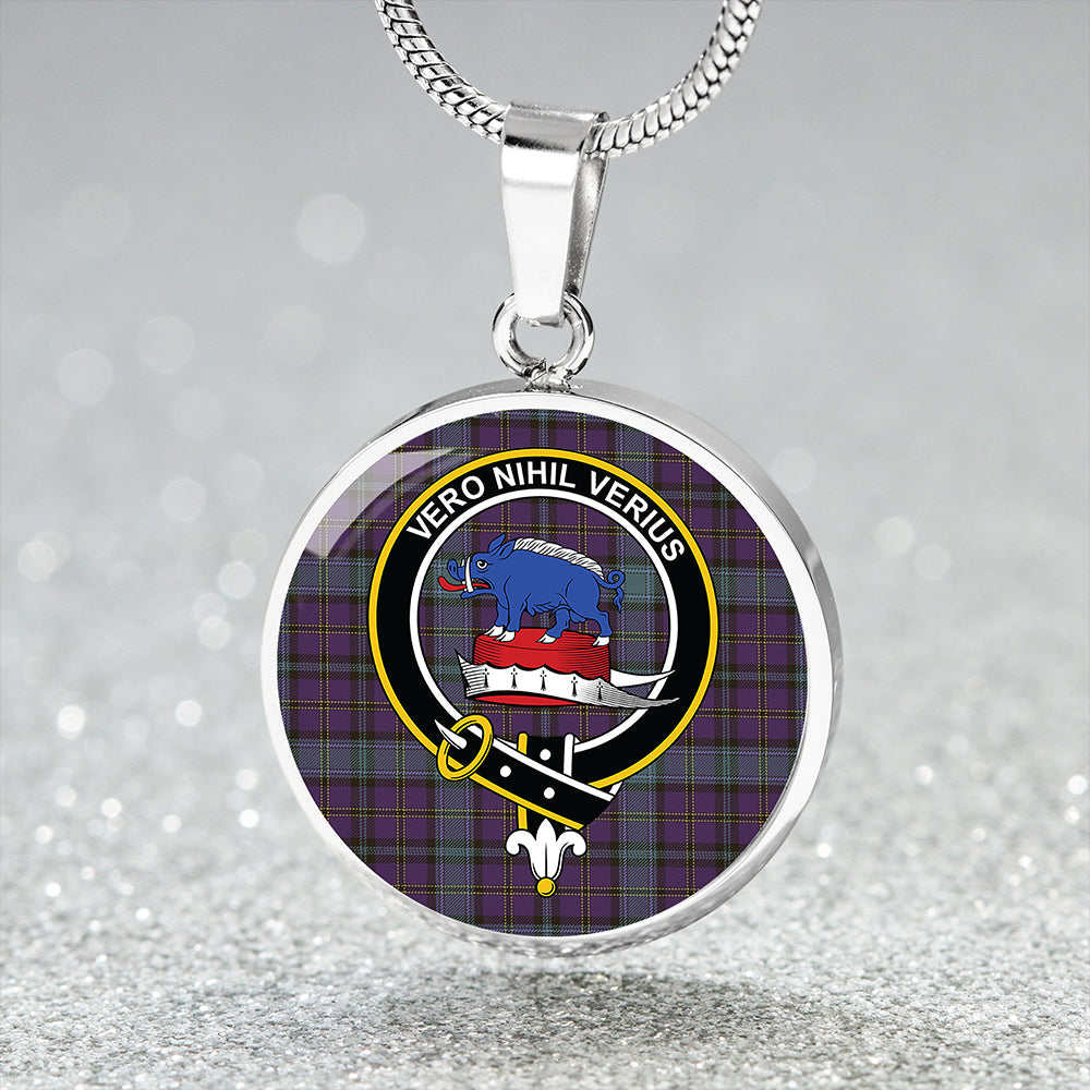 Weir Weathered Tartan Crest Circle Necklace