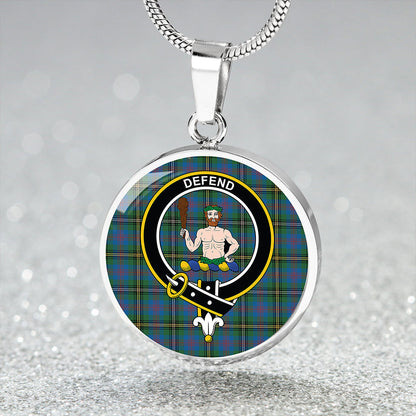 Wood Ancient Tartan Crest Circle Necklace